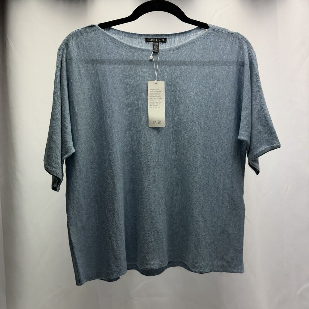 Eileen Fisher Box Top XXS Haze Blue Bateau Neck Linen Knit NWT $198